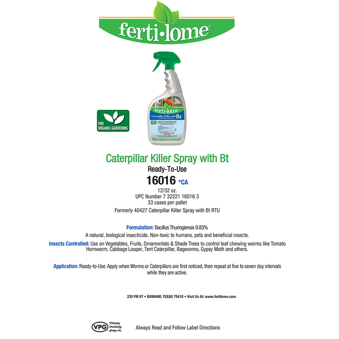 Ferti-lome Caterpillar Killer RTU Spray with Bt