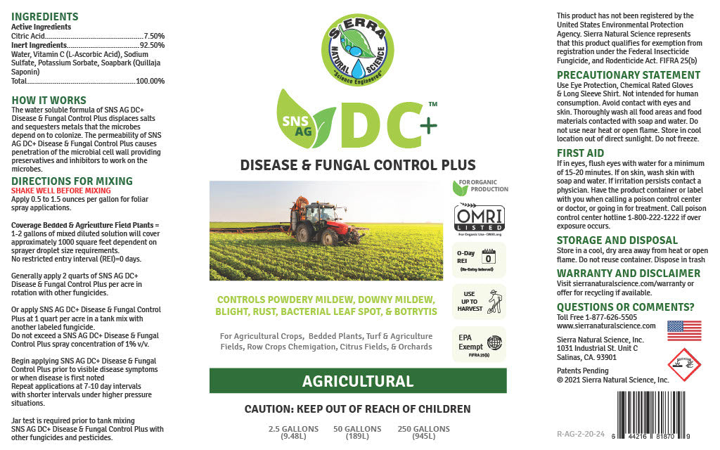 DC+ AG Disease & Fungal Control - OMRI Listed - 2.5 Gallons