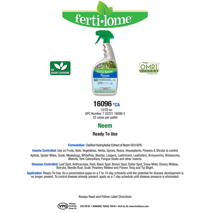 Ferti-lome Neem RTU Fungicide/Miticide/Insecticide - OMRI Listed