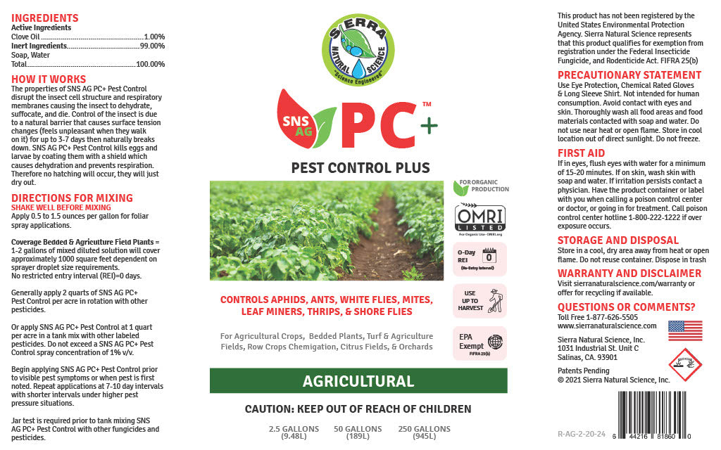 PC+ AG Insecticide - OMRI Listed - 2.5 Gallons