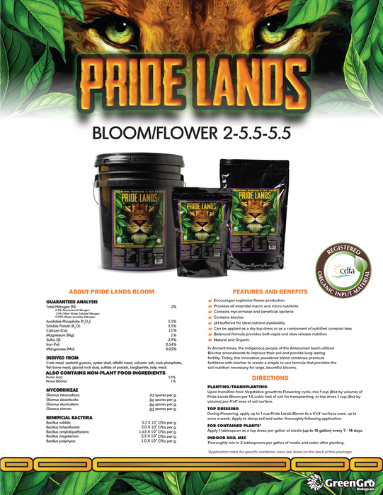 Pride Lands Bloom 2-5.5-5.5 All-Natural Fertilizer