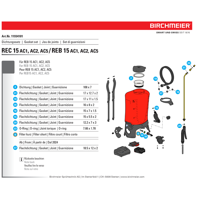 Replacement Gasket Set- For Birchmeier REC 15 / REB 15
