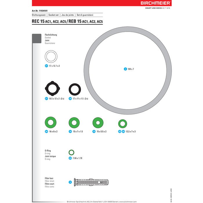 Replacement Gasket Set- For Birchmeier REC 15 / REB 15
