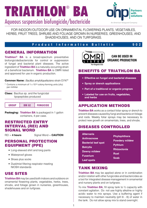 triathlon herbicide label OHP Triathlon BA Fungicide