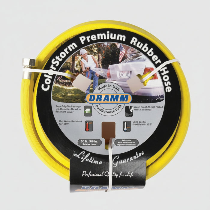 Colorstorm Premium Rubber Yellow Hose 5/8" - 50ft Coils Easily Made in The USA