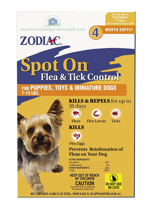 Zodiac Spot On Flea & Tick Control for Puppies for Toy Size Dogs 7-15 lbs